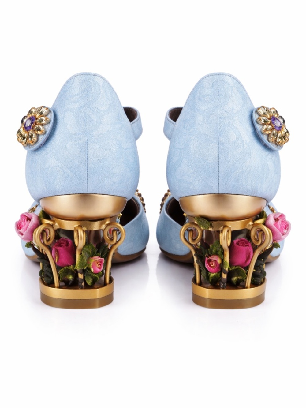 Handmade Blue Brocade Crystal Cage Shoes - Picture 7 of 10